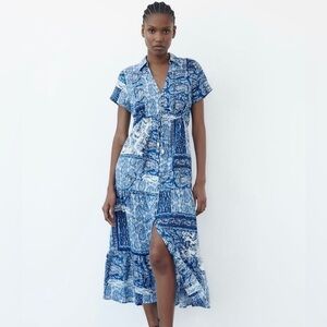 Zara Blue Paisley Print Dress